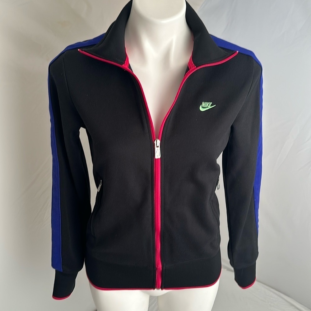 Nike full zip black track jacket with pink and green trim